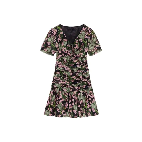 Bebe Short Sleeved Dress Women's Floral Black