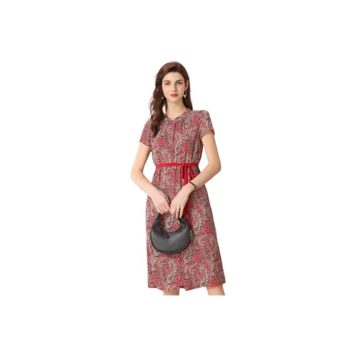 FENHONGMALI Short-Sleeved Dresses Women's Red