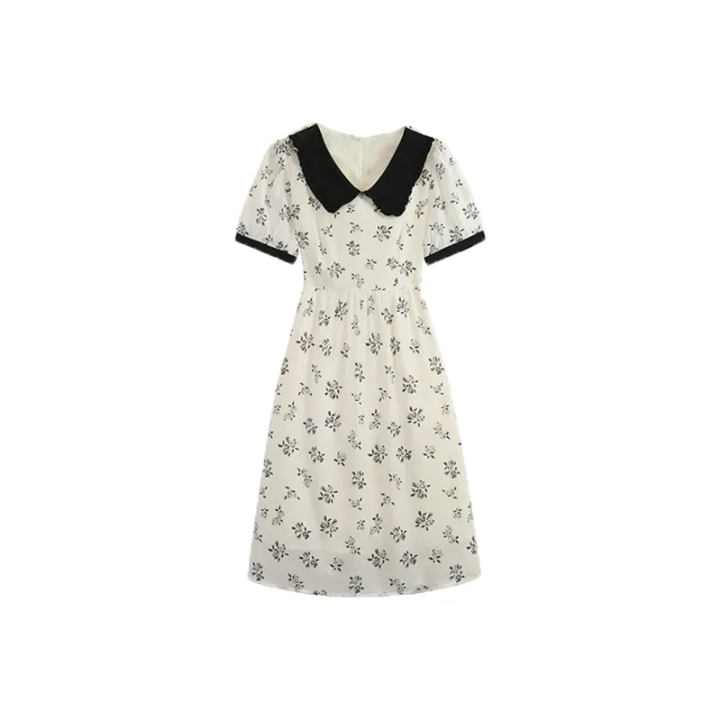 OZVO Short Sleeved Dresses Women's White Floral-0