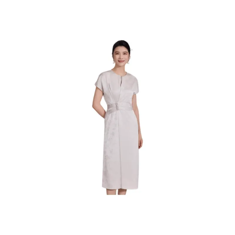 BBLLUUEE SS24 Short Sleeved Dress Women's Vanilla Apricot-0