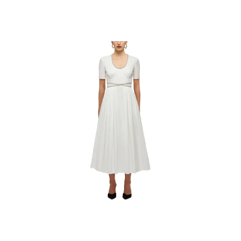 Self portrait Short Sleeved Dress Women's Pure White-0