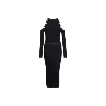 BALMAIN Cold Shoulder Knitted Midi Dress