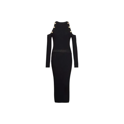 BALMAIN Cold Shoulder Knitted Midi Dress