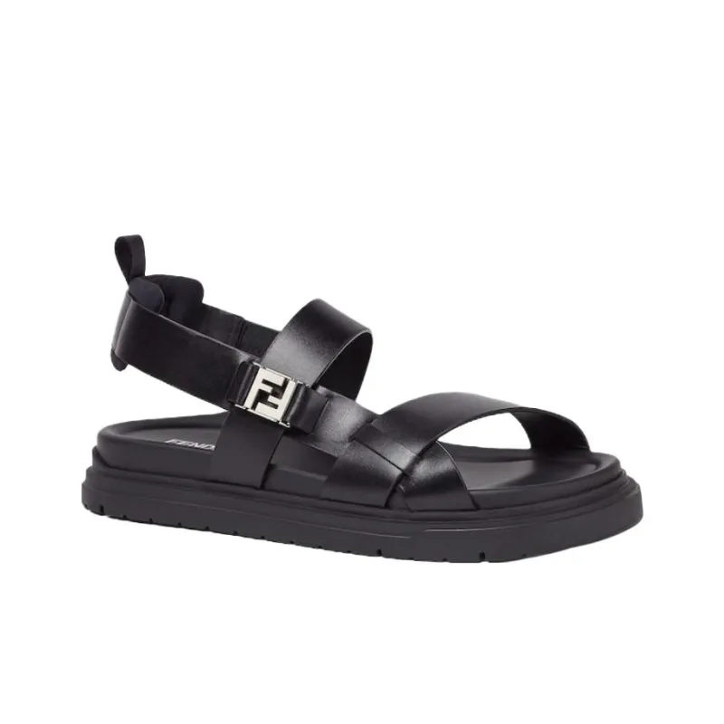 FENDI FF One Strap Sandals Men's Black-2