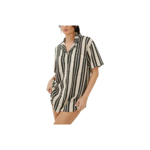 NASTY GAL Stripe Crochet Resort Shirt Dress Short-Sleeved Dresses Women's Black