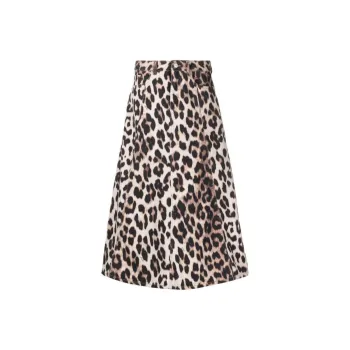 GANNI Print Denim High Waist A line Skirt 'Leopard'