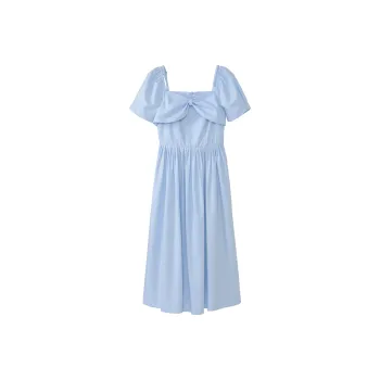 Fstudio French Bowknot Cinched Waist Dress Women's Blue