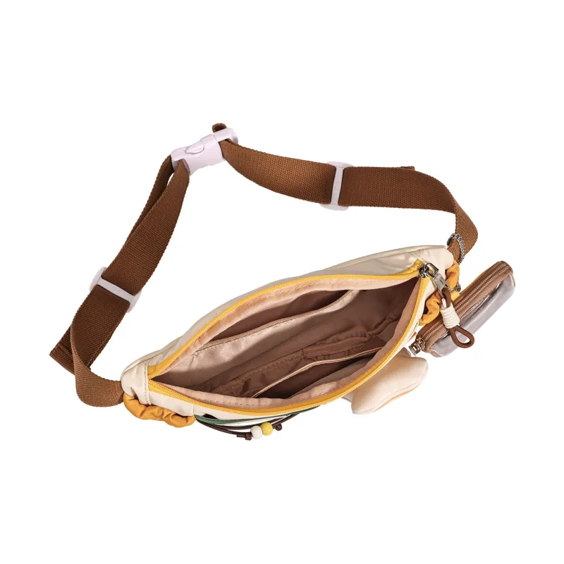 Sound For Life Fabric Sling Bag, Fanny Pack Unisex Khaki/Yellow-2