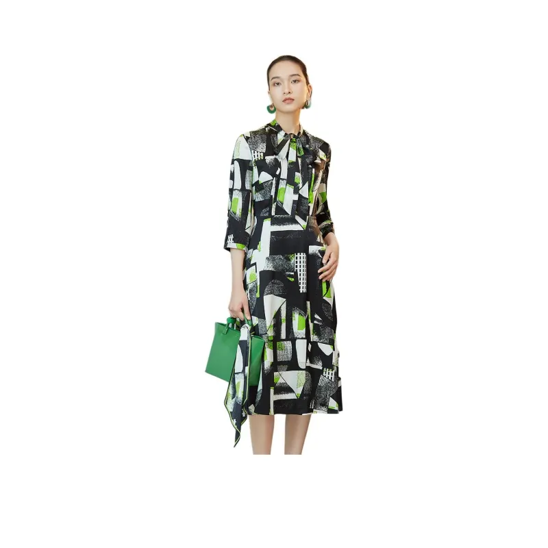 BBLLUUEE Long Sleeved Dress Women's Black Emerald Green-0