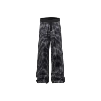 DOKZB Casual Pants Women's Navy Blue Plaid