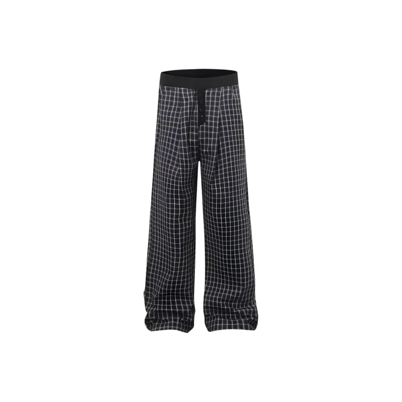 DOKZB Casual Pants Women's Navy Blue Plaid-0