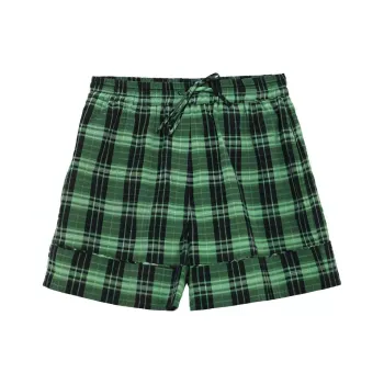 GANNI Seersucker Check Shorts 'Peapod'