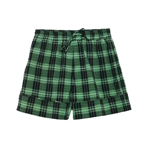 GANNI Seersucker Check Shorts 'Peapod'