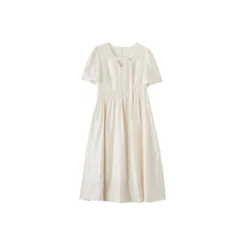 XIANGYING Short Sleeved Dress Women's Beige