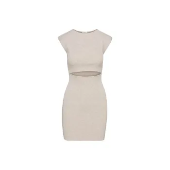 ARITZIA Wilfred Free Cut-Out Knit Mini Dress Short-Sleeved Dresses Women's Heather Oatmeal/Turquoise Oatmeal Flakes