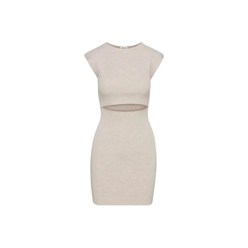 ARITZIA Wilfred Free Cut-Out Knit Mini Dress Short-Sleeved Dresses Women's Heather Oatmeal/Turquoise Oatmeal Flakes-0