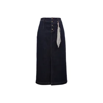 ONLY Denim Long Skirts Women's 810 Washed Denim Blue 810JEANS BLUE