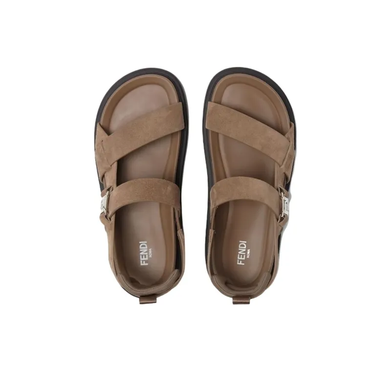 FENDI FF One Strap Sandals Men's Brown-3