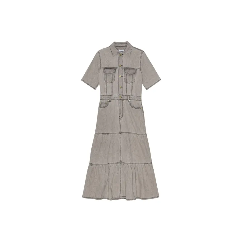 GANNI Tiered Denim Maxi Dress-0
