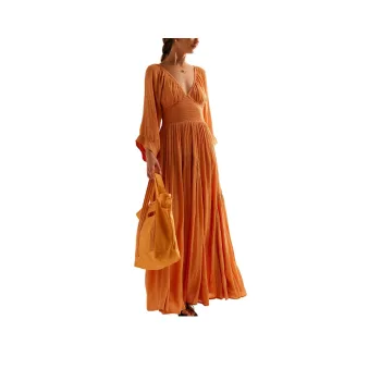 FREE PEOPLE Dixie Maxi Long-Sleeved Dresses Women's Golden Earth/Gold Big Earth