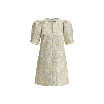 GANNI Patterned Jacquard V Neck Mini Dress