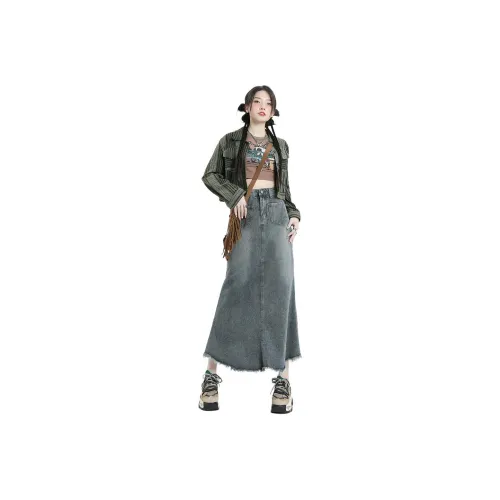 Spicy Gals Denim Long Skirt Women's Blue