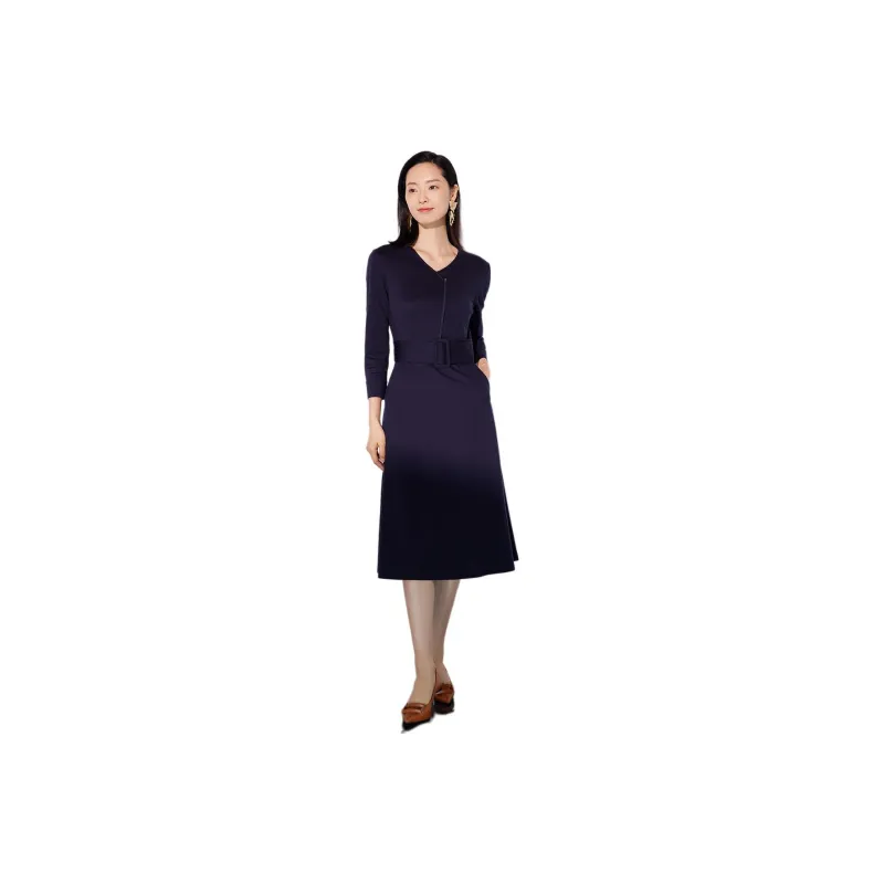 BBLLUUEE Long Sleeved Dress Women's Ink Blue-0