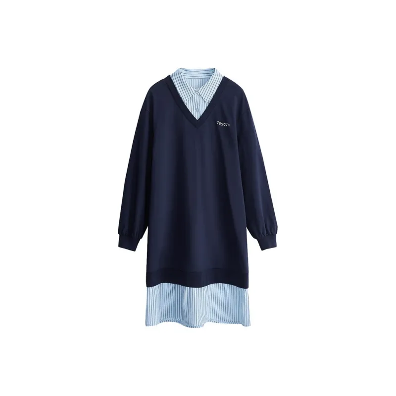 Initial Language Long Sleeved Dresses Women's-0