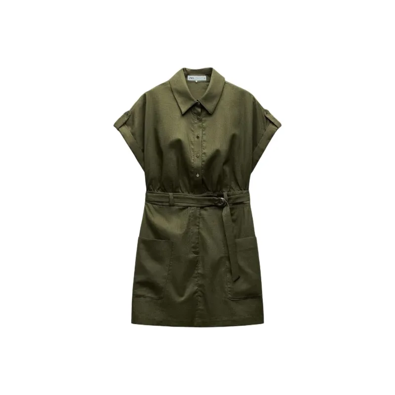 ZARA Short-Sleeved Dresses Women's Green-0