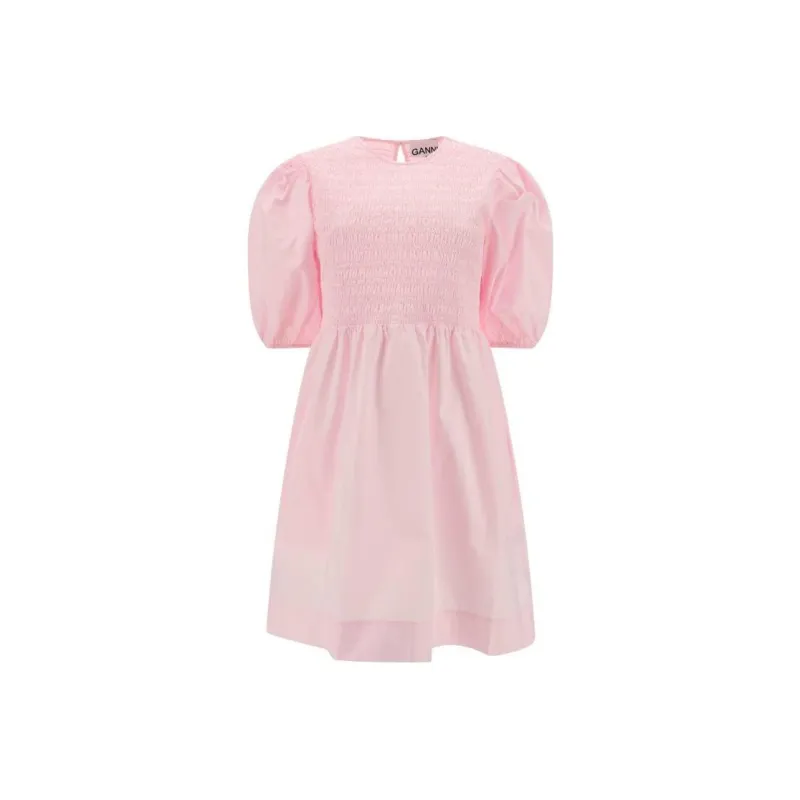 GANNI Poplin Short-Sleeved Dresses Women's Pink-0