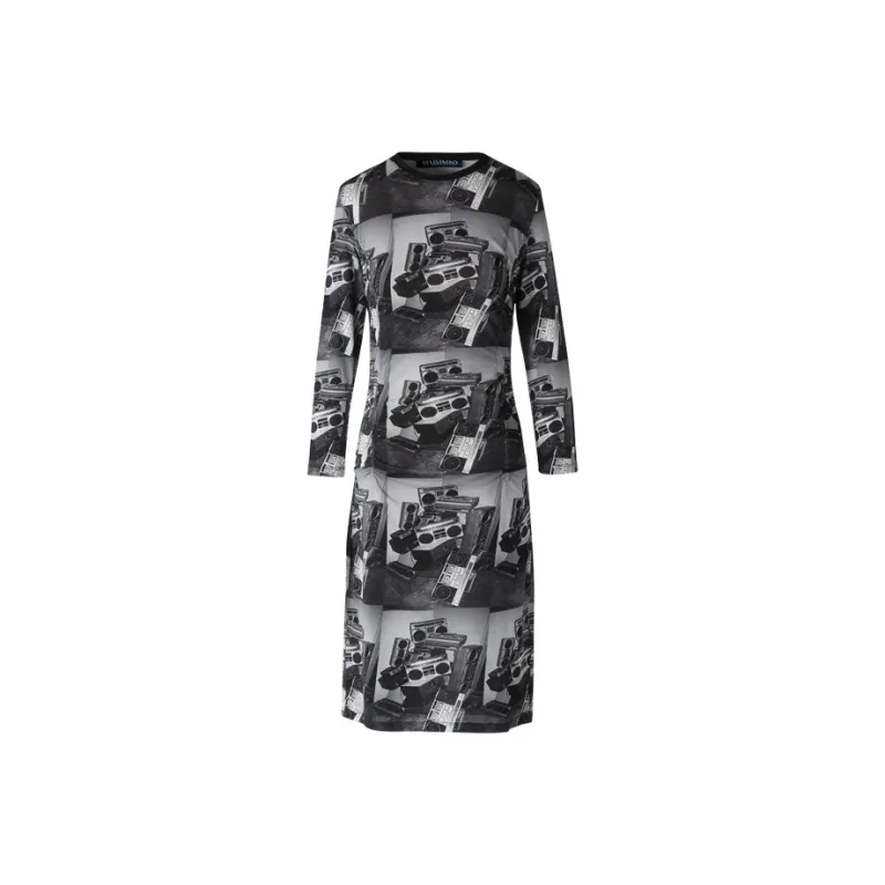 III VIVINIKO Long Sleeved Dress Women's Black Gray With Print-0