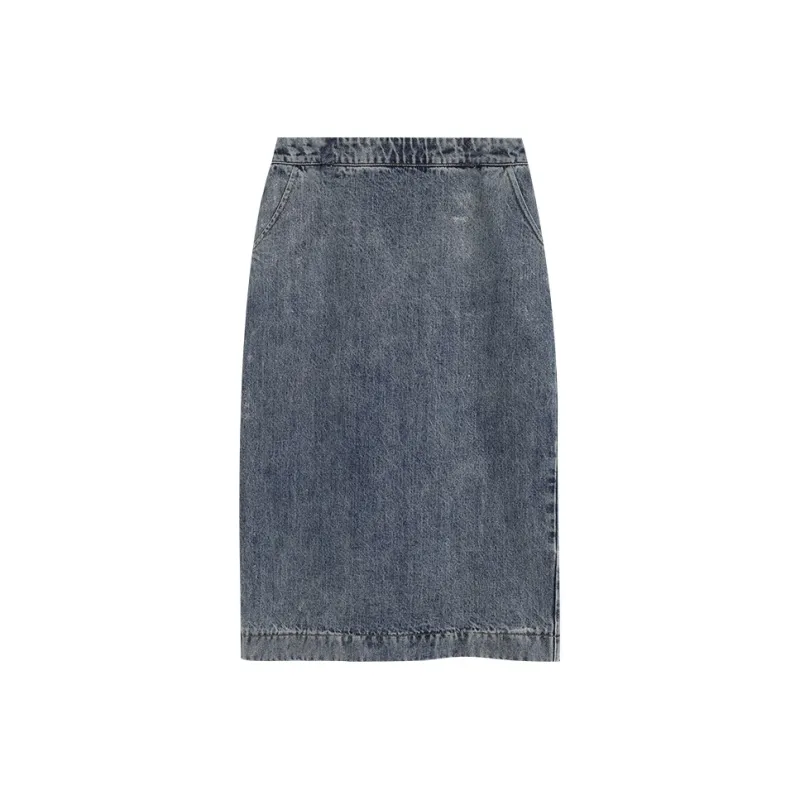 AMAZING SONG Denim Long Skirts Women's Washed Blue-0