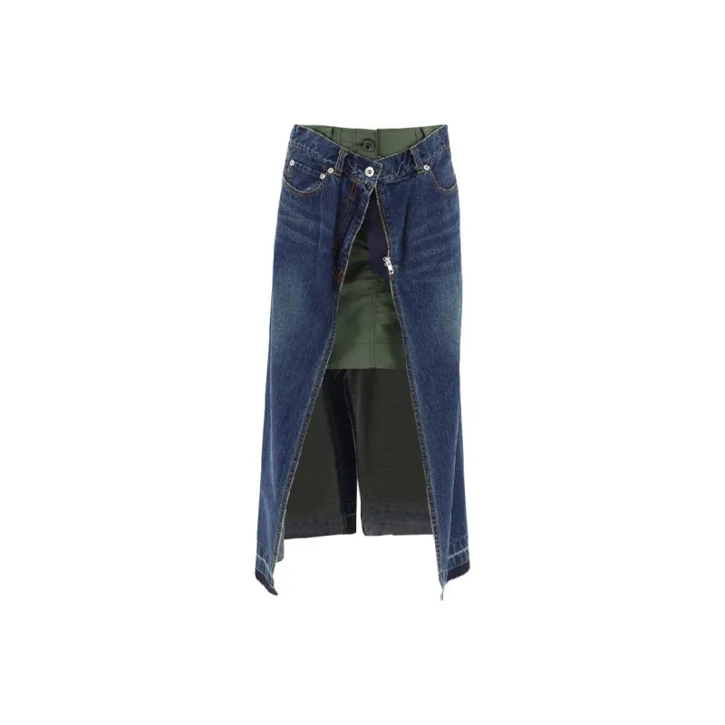 Sacai Denim Long Skirts Women's Blue-0
