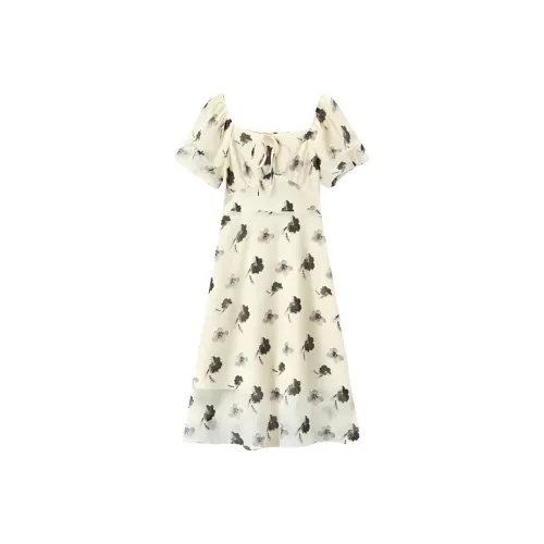 EICHITOO Short Sleeved Dress Women's Ecru Pattern