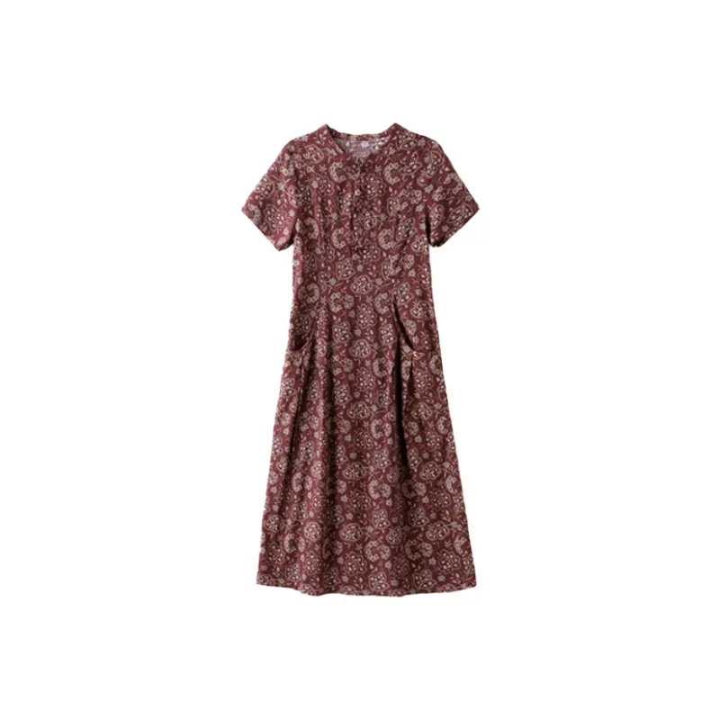 Mapping Short Sleeved Dresses Women's Burgundy-0
