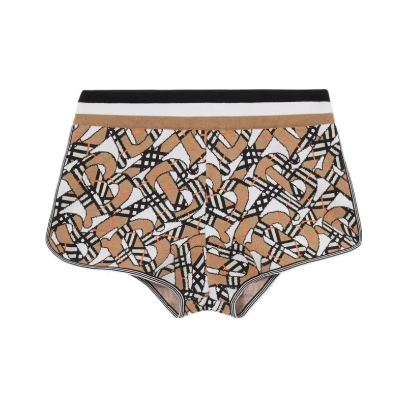 Burberry Monogram Casual Wool Blend Shorts Beige/White-0