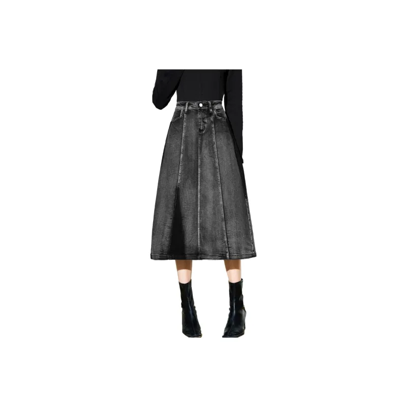 SMEN Denim Long Skirts Women's Black-0