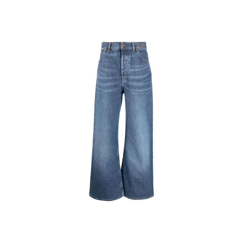 Chloé Logo Embroidered Wide Leg Jeans-0