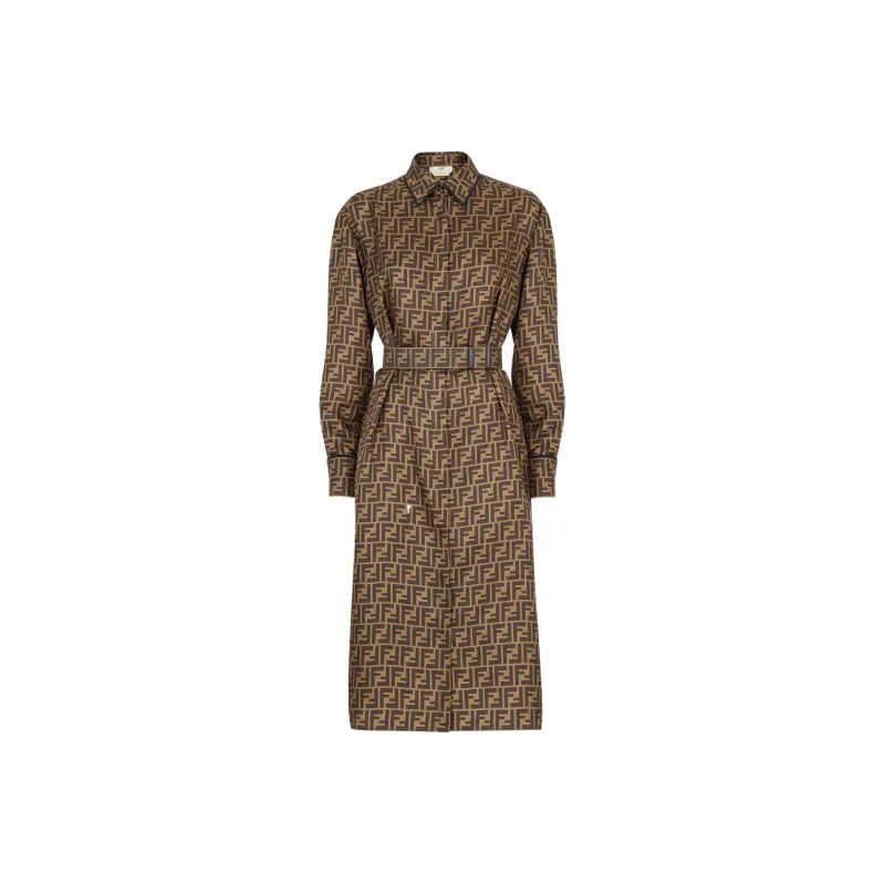 FENDI Long Sleeved Dresses Women's Brown-0