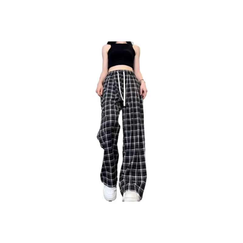 Ordifen Casual Pants Women's Black Plaid-0