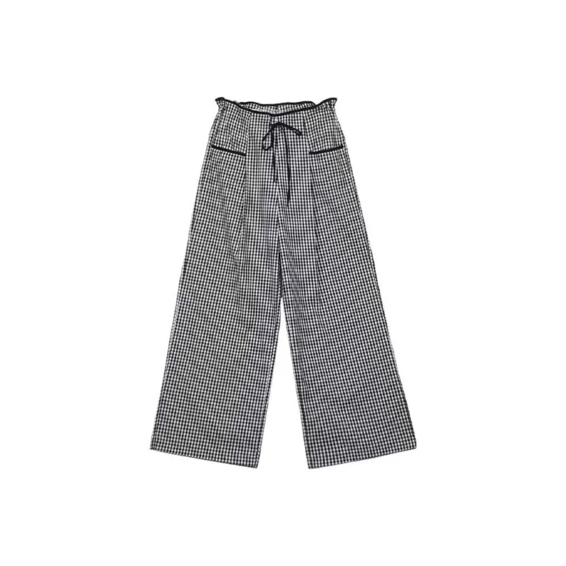 KEAB Casual Pants Women's Black White Plaid-0