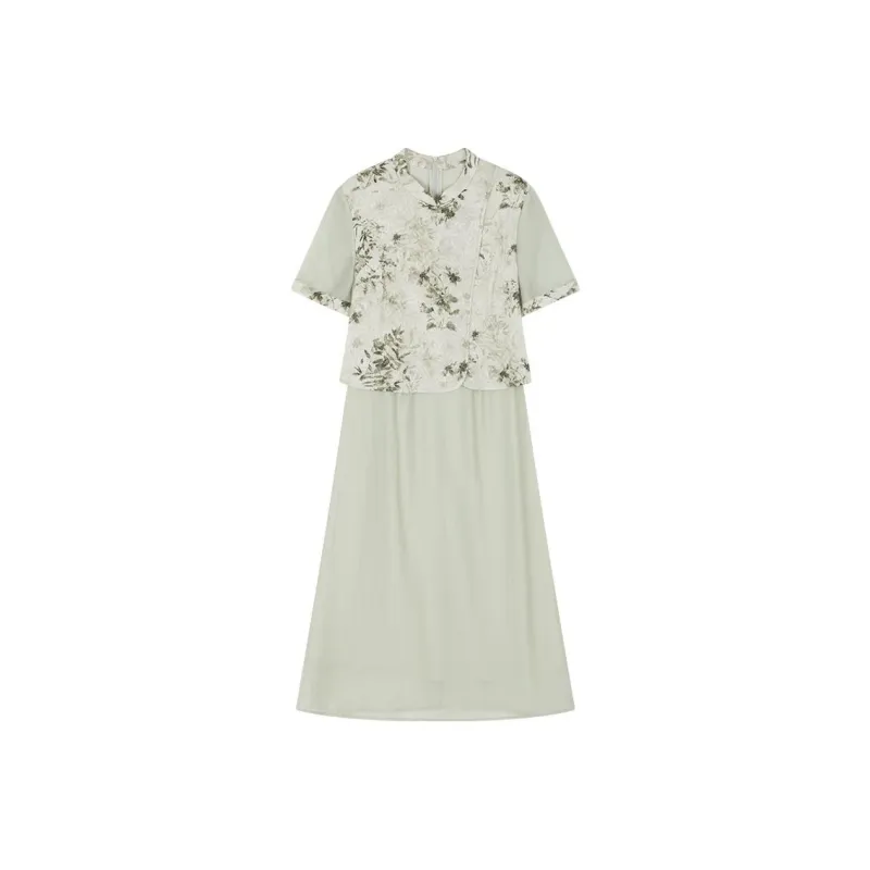 IHIMI Short Sleeved Dress Women's Elegant Aqua Green-2