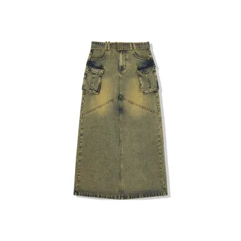 LA CRAWFISH Denim Long Skirts Women's Yellow Mud Denim Blue