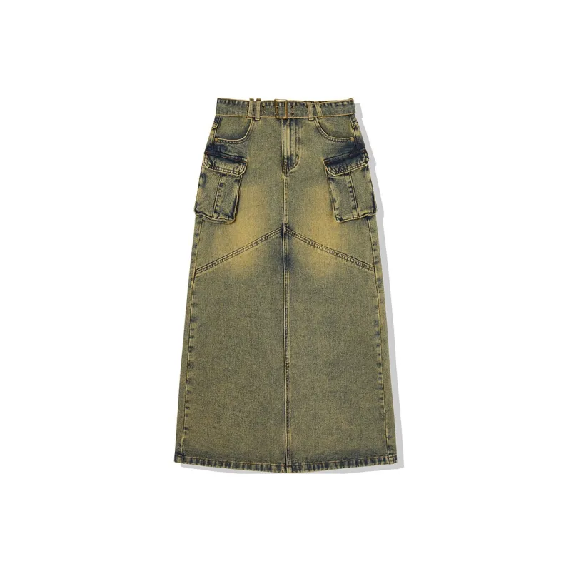 LA CRAWFISH Denim Long Skirts Women's Yellow Mud Denim Blue-0