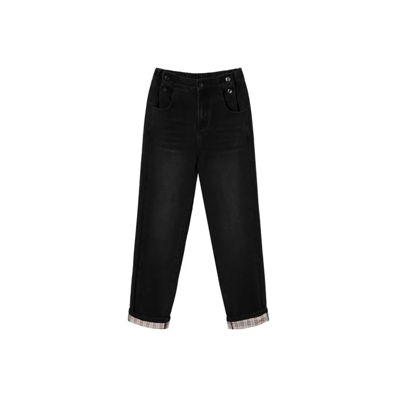 MEETLADY Straight Jeans Women's Black Gray Color-0