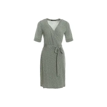 BESIONIA Short Sleeved Dress Women's Green Floral Pattern