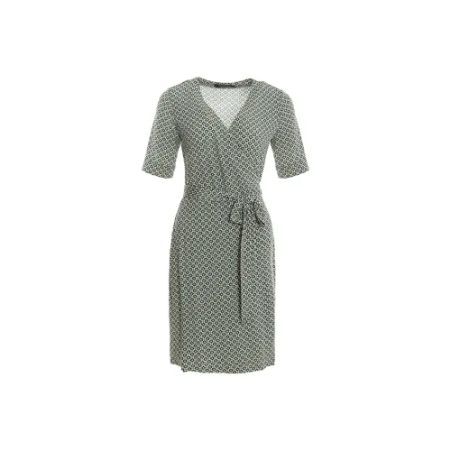 BESIONIA Short Sleeved Dress Women's Green Floral Pattern
