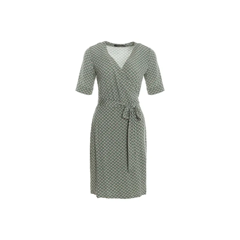 BESIONIA Short Sleeved Dress Women's Green Floral Pattern-0