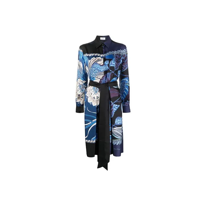 FERRAGAMO Long Sleeved Dress Women's Blue-0
