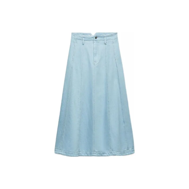 ZARA Denim Long Skirts Women's Medium Blue-0